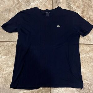 Lacoste Men's Dark Blue Short Sleeve V Neck Pima Cotton Tee